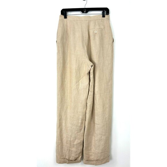 Lauren Ralph Lauren Womens Pleated Straight Leg Linen Pants Sz 8 Beige Stripe N4 - Picture 4 of 11